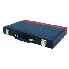 Backgammon 38 cm blauw m.rode bies.