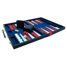 Backgammon 38 cm blauw m.rode bies.