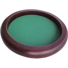 Dobbelpiste bruin hout,rond 35cm.groen vilt